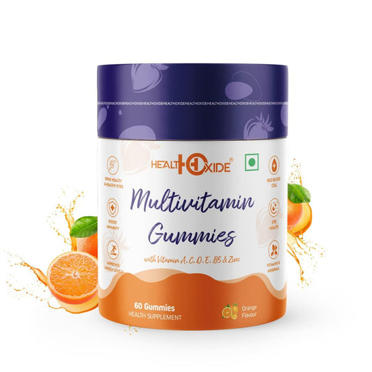 Healthoxide multivitamin gummies with vitamin A, C, D ,E, B5 & Zinc, Orange flavoured, 60 gummies